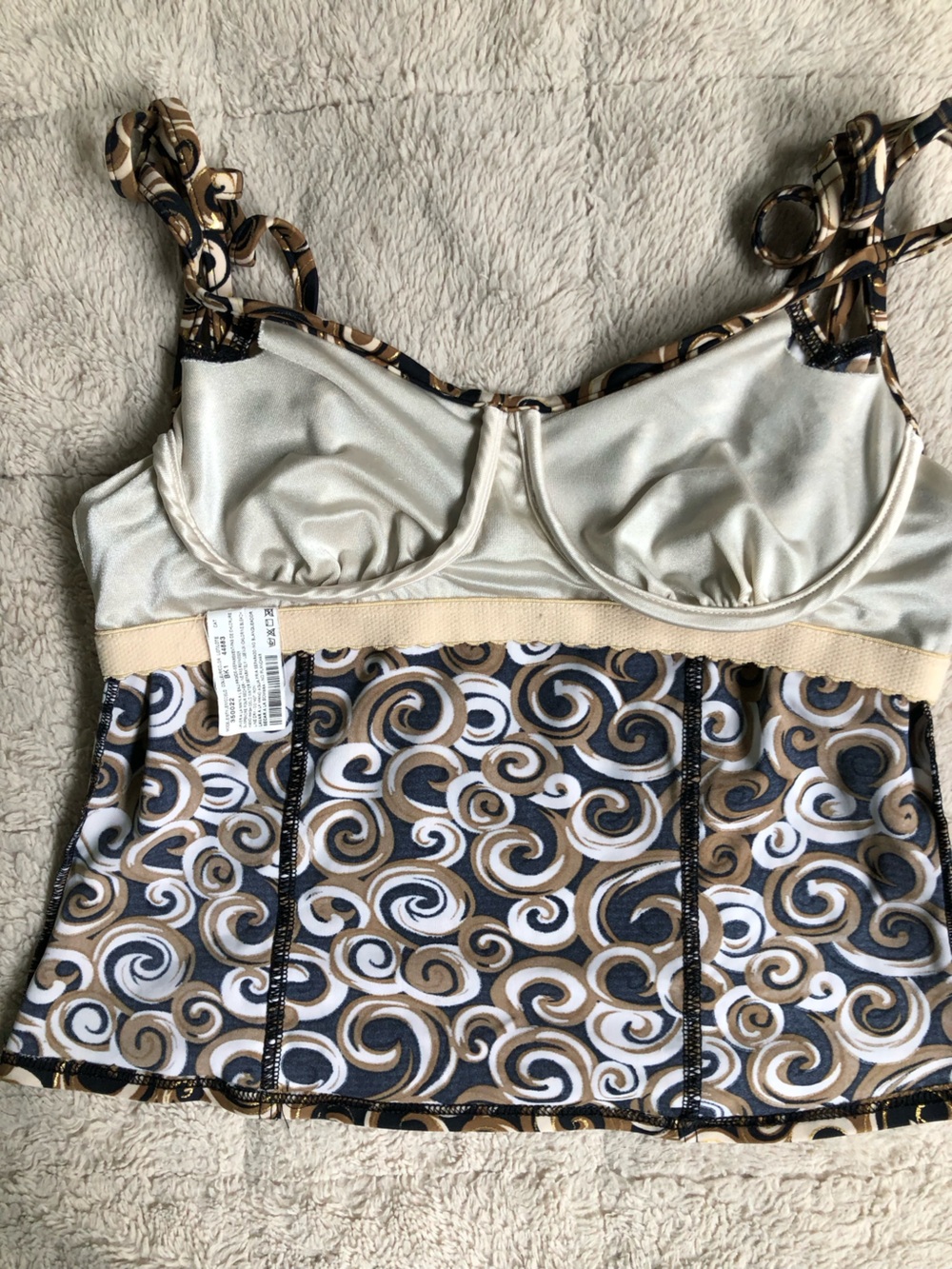 90s Y2K Swirl Print Retro Two-Piece Tankini Swim Set in Black, Gold & White - Picture 11 of 14